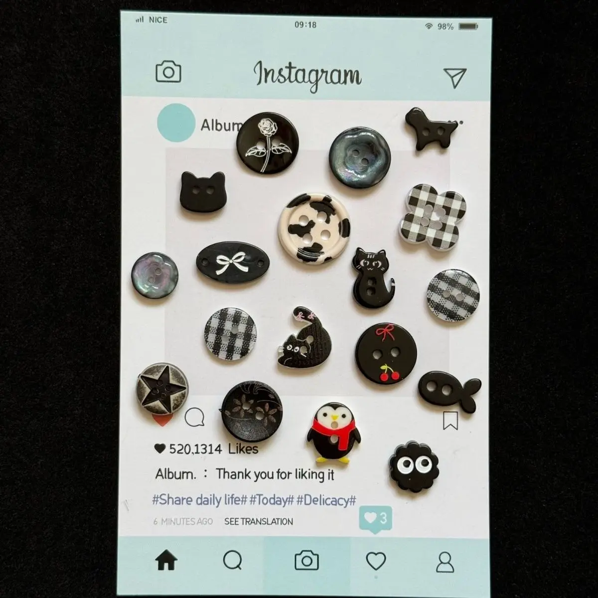 18ps/Set Personality Black Resin Button Cat Exquisite Beautiful Hand Sewing Clothes DIY Handbook Decoration Ins Style