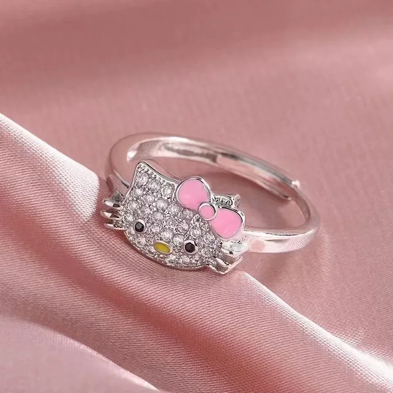 Anillo Kawaii serie de personajes de Anime HelloedKittys Kuromi pareja anillo de plata accesorios de anillo ajustables de moda regalos para niños