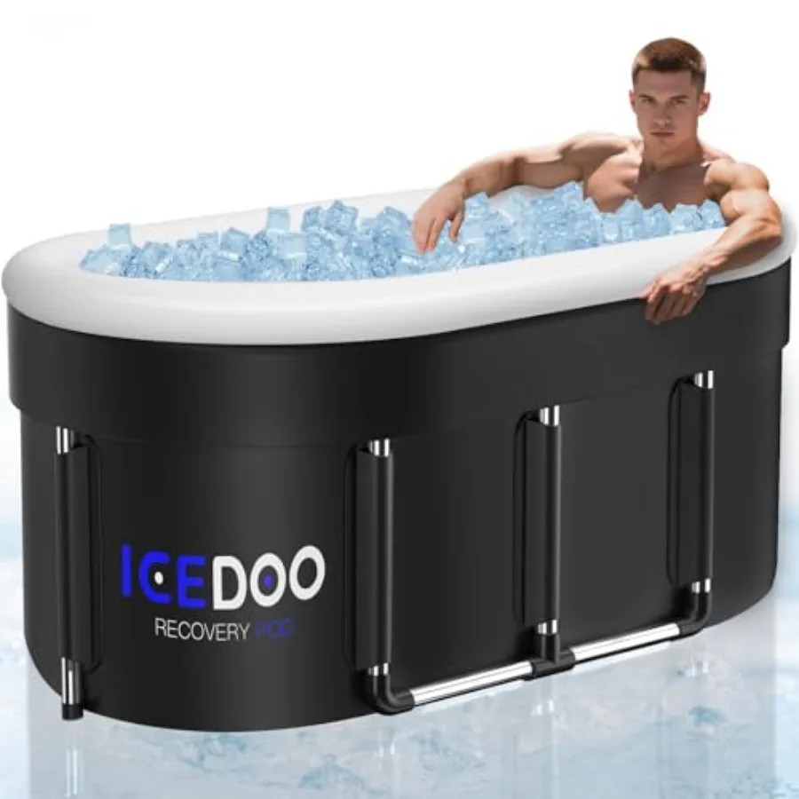 

N Upgrade XL 75-Gallon Oval Ice Ba Tub - 6 Layered Porble Batub Drop-In Batubs Foldable wi Cover Cold Plunge Tub for Aletes Hom