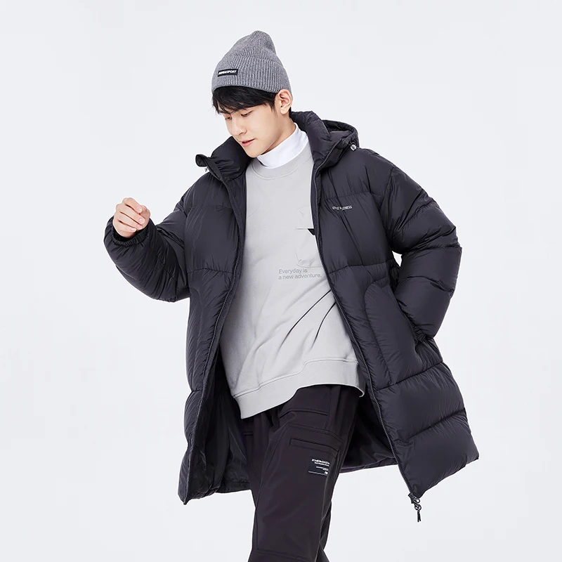 Semir Down Jacket Men Loose Thick Winter Drawstring Hooded Coat Casual Waterproof Fashion Versatile Long Down Jacket