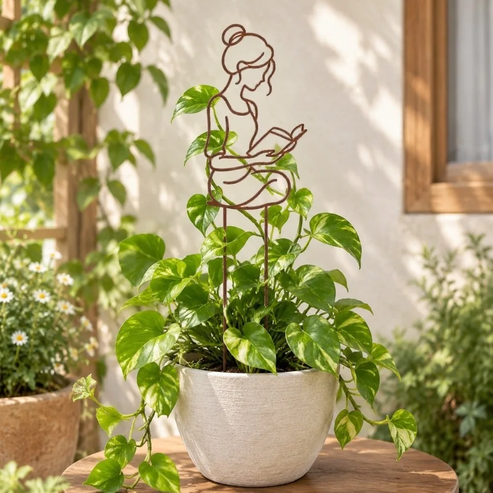 Iron Character Silhouette Plant Stand Strong Load Bearing Hollow Out Plant Fixed Frame Weather Resistance