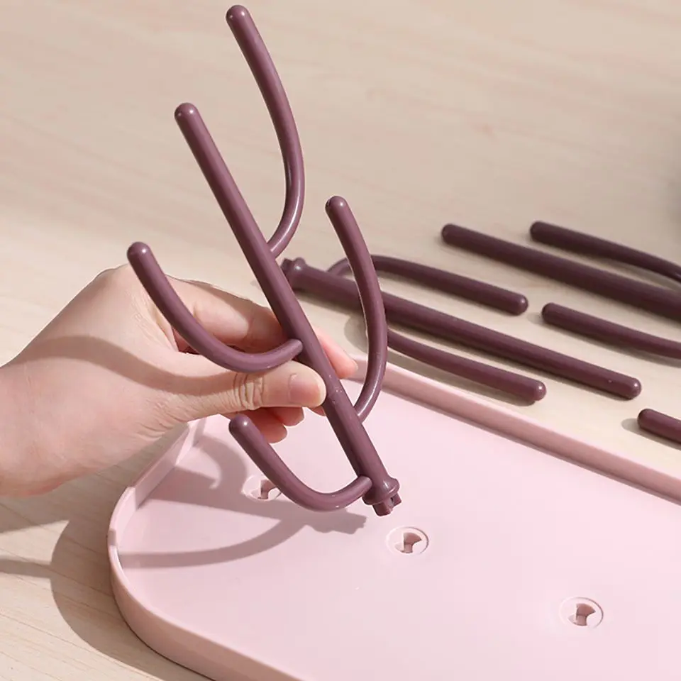 2025 Baby Bottle Drying Racks Pink Beige Feeding Cup Holder Removable Storage Support Drain Rack Bottle Cleaning Drying Machine