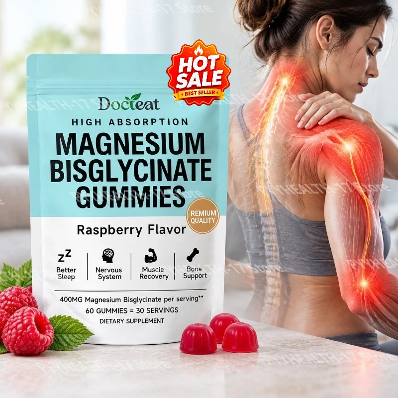 Docteat Magnesium Bisglycinate Gummies for Nervous System and Muscle Recovery Support Raspberry Flavor 60 Gummies