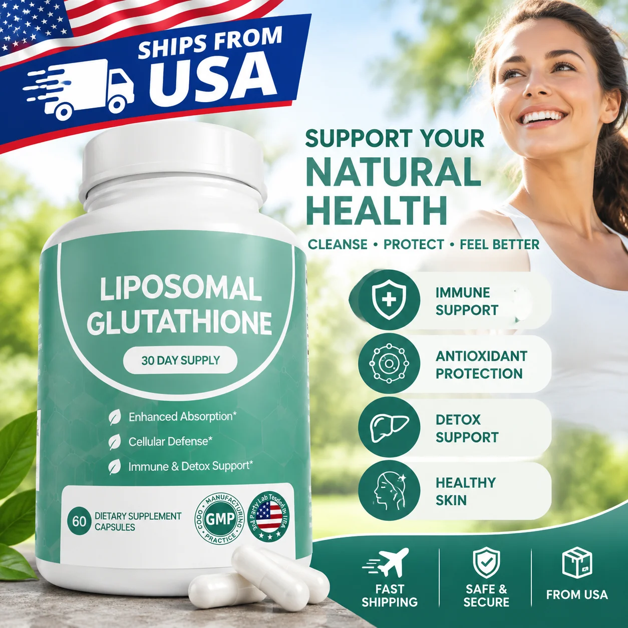 Liposomal Glutathione 500mg – High Absorption Glutathione Supplement, 60 Capsules