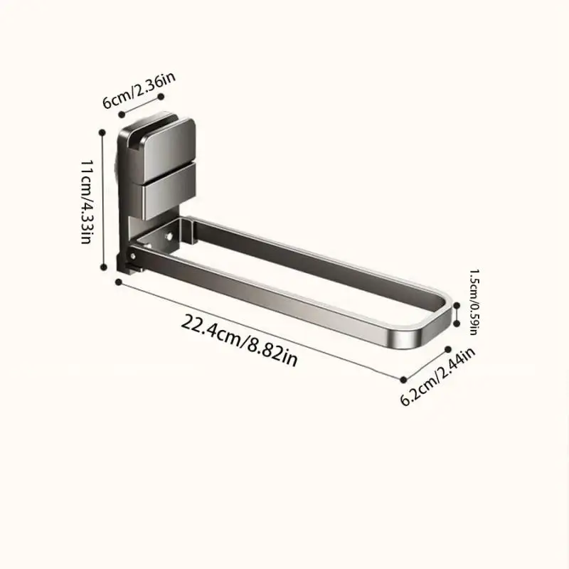 1PC Folding Towel Rack Suction Cup Towel Hanging Rod No Punching Wall-mounted Bathroom Kitchen Storage Rack Space-Saving Storage