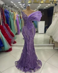 Elegante vestido de noche de sirena árabe púrpura con un hombro descubierto, traje Formal con cuentas y abertura lateral para fiesta de graduación, 2024