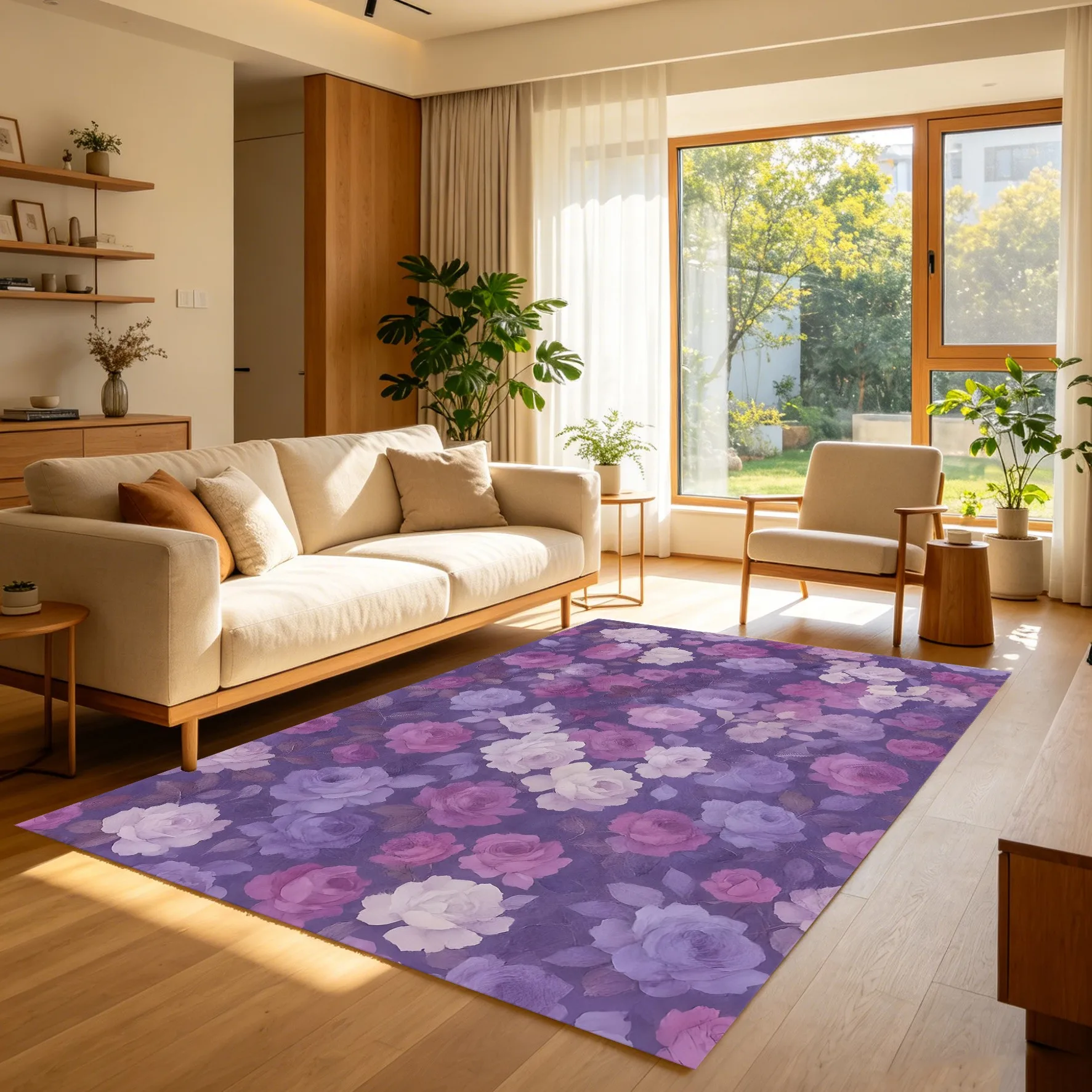 Pink Purple Rose Print Vintage Romantic Velvet Rug for Bedroom Bedside Dressing Table Valentine Soft Home Decor