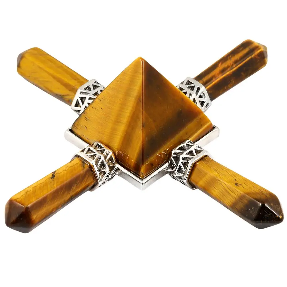 TUMBEELLUWA  Tiger's Eye Stone 4 Point Pyramid Energy Generator,Reiki Chakra Healing Crystal Spiritual