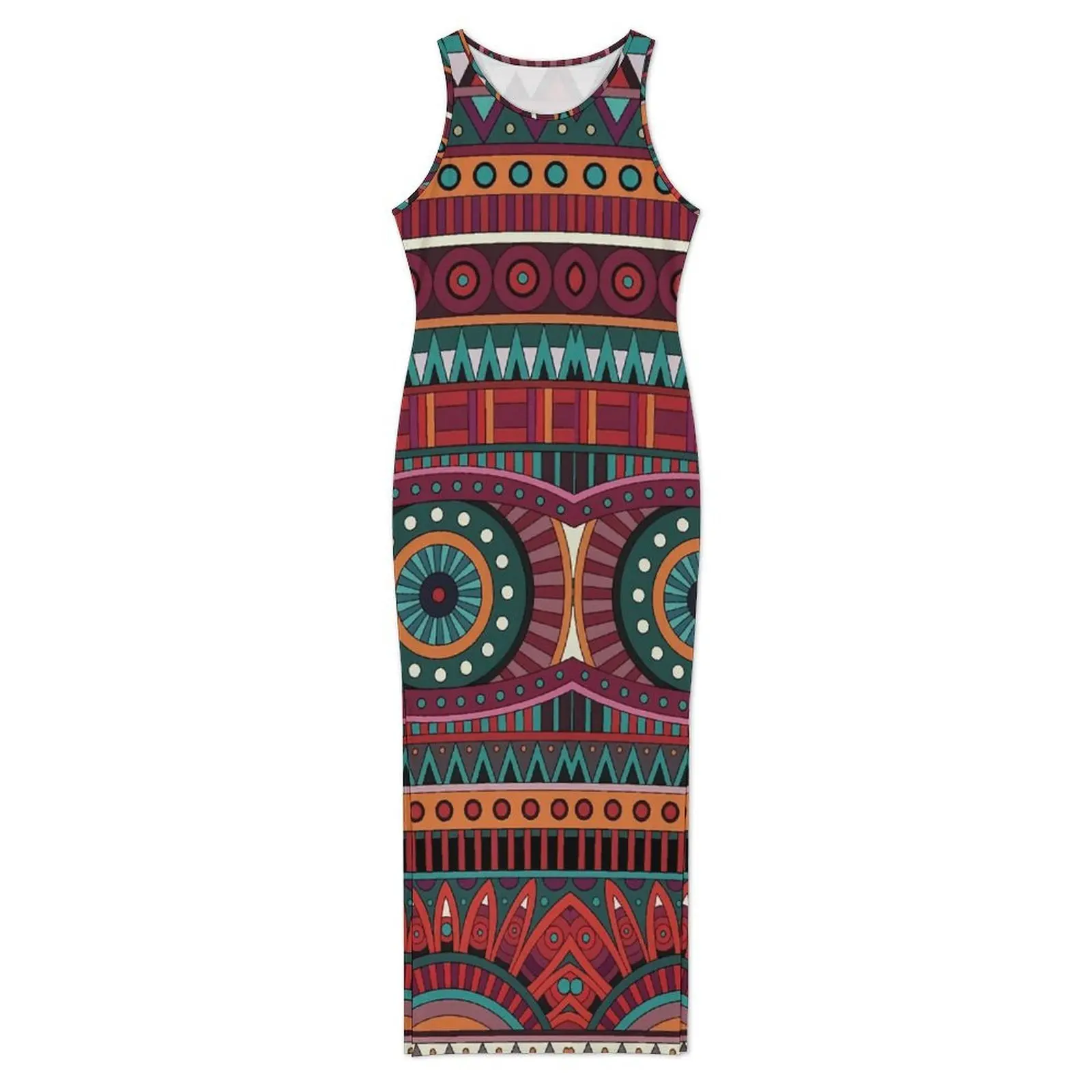 Women Bodycon Dress Pretty Bright Dashiki Maxi Dresses Summer African Print Sleeveless Street Fashion Pattern Dress Large Size