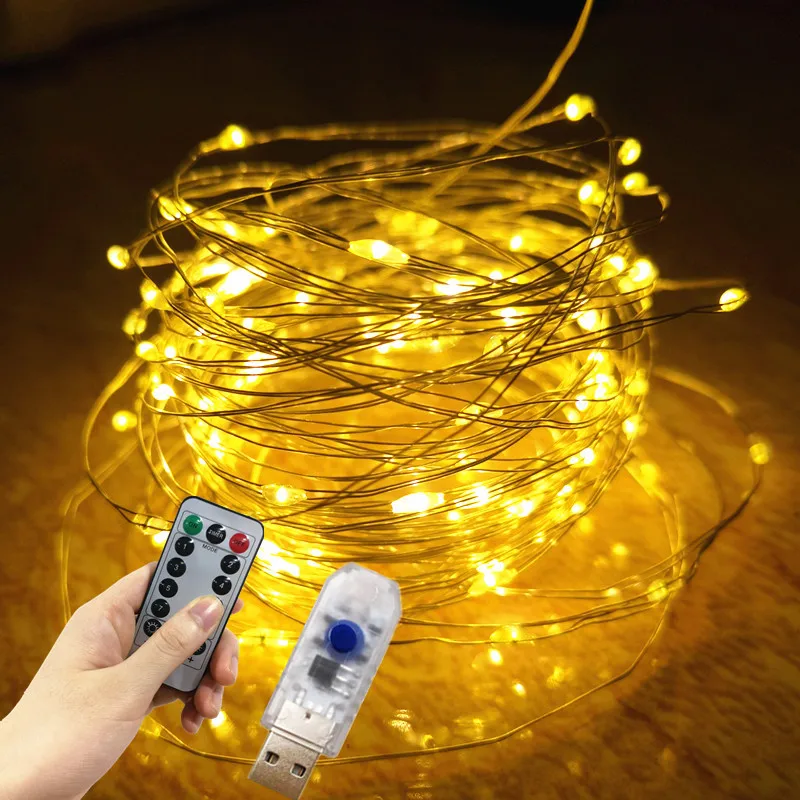 2/5/10/20M Fairy Light String, USB Copper/Silver Wire Light String with Remote Control, Suitable for Indoor Christmas Decoration
