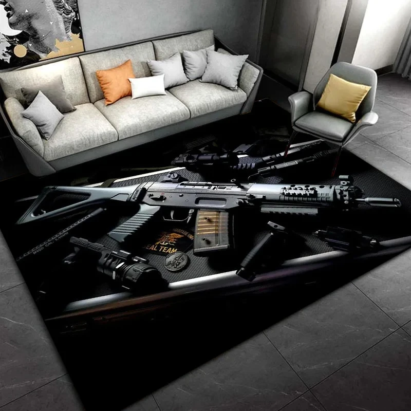 Rifle Area Rug Pistol Revolver Gun Carpet Modern Weapons Rugs Living Room Bedroom Kitchen Doormat Bathroom Anti-slip Floor Mat