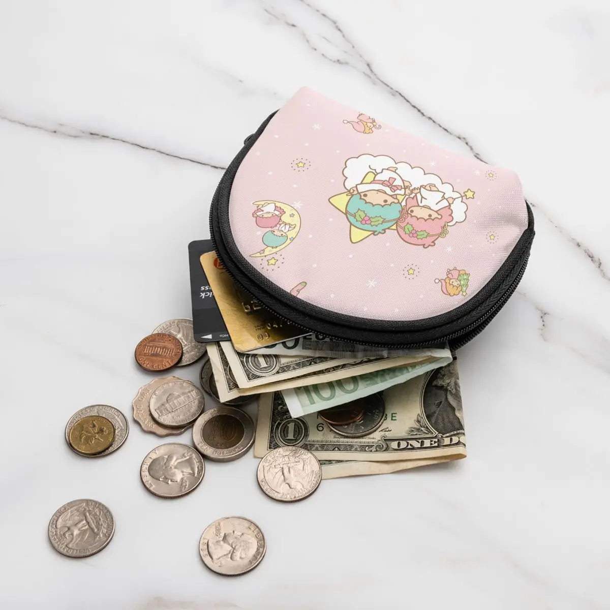 Cute Little Twin Stars Coin Storage Bag Purse for Girls Kids Fashionable Sanrio Pocket Wallet Portable ID Card Storage Bags