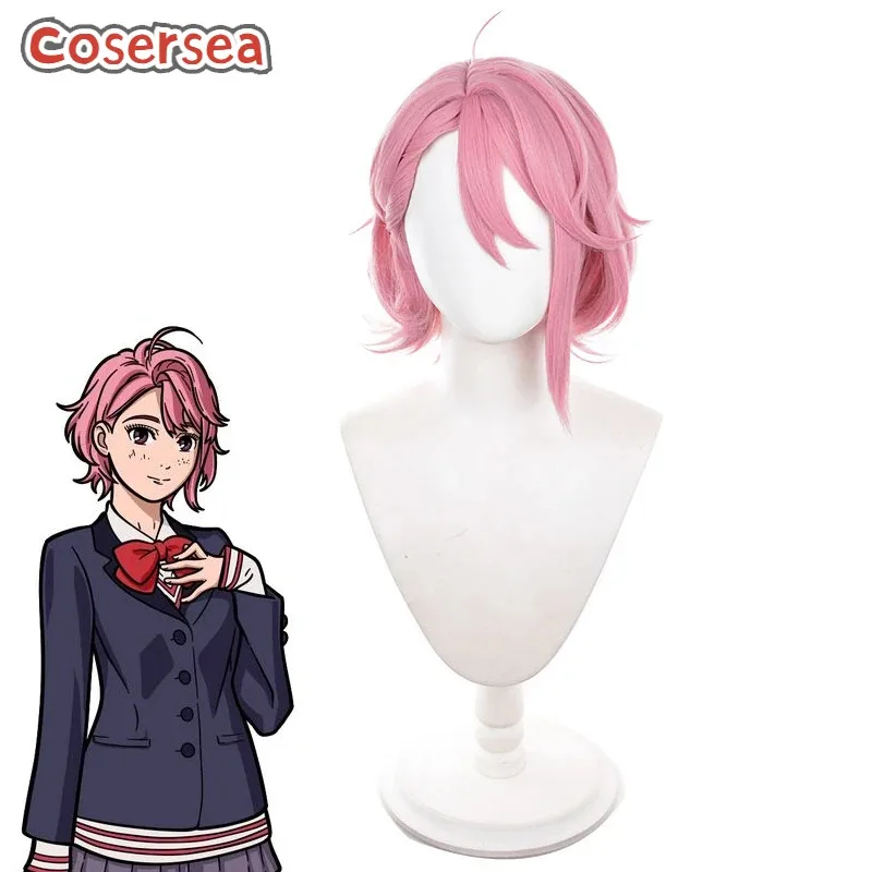 Cosersea Aira Shiratori 코스프레 가발 Dandadan Aira Shiratori 37cm 짧은 스트레이트 핑크 Cos 가발 합성 머리 내열성