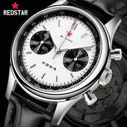 Red Star Panda Men's 1963 Chronograph Mechanical Wristwatch Original st1901 Seagull Movement 40mm Luminous Sapphire Pilot Watch