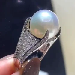 Luxury 925 Silver Freshwater Pearl Ring Women Dazzling Zircon Wedding Party Temperament Accessories Fancy Gift Statement Jewelry