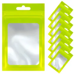Sacchetti in Mylar verde da 50 pezzi sacchetti con cerniera con finestra trasparente per l'imballaggio di espositori per gioielli sacchetti in lamina riutilizzabili autosigillanti