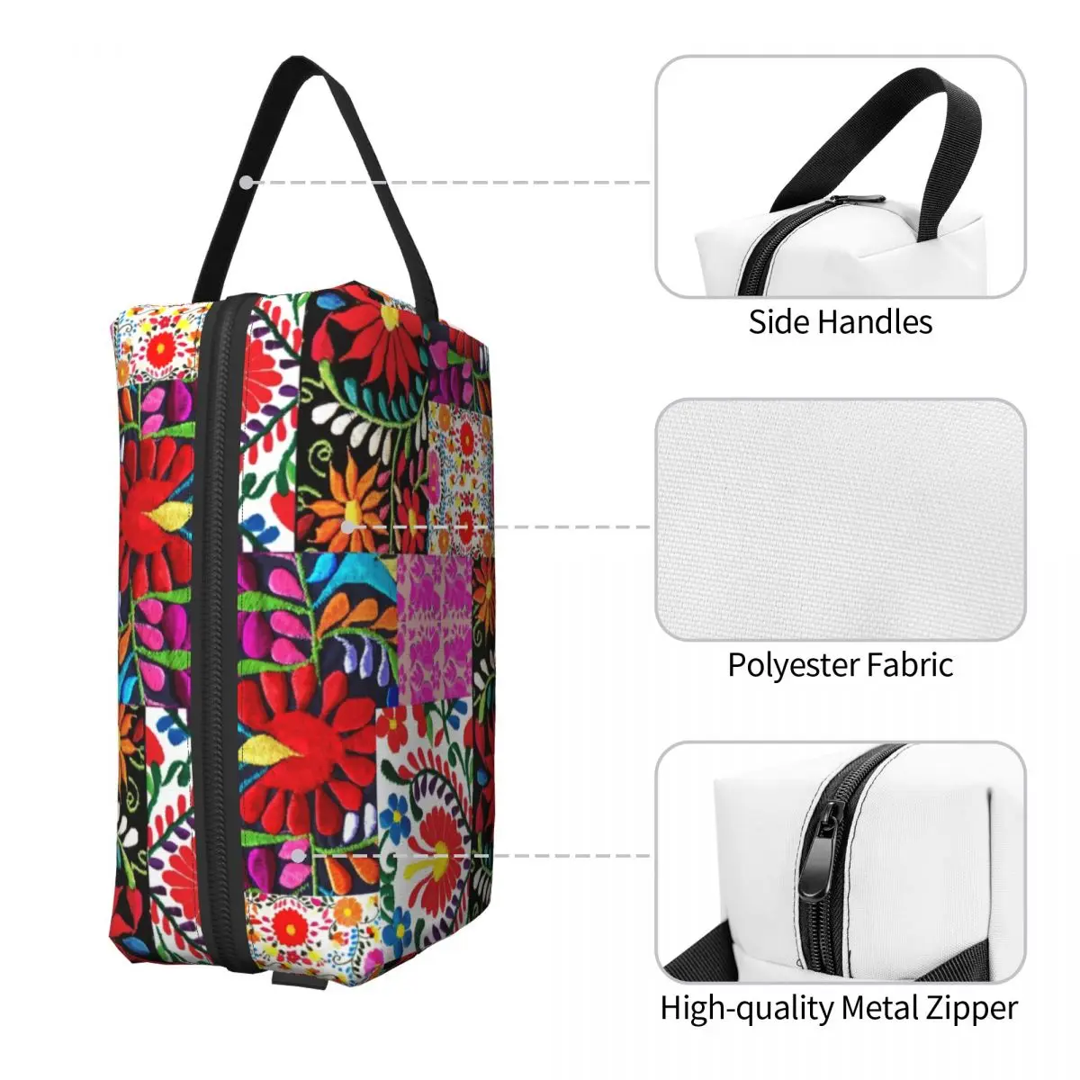 Custom Mexican Flower Patchwork Print Makeup Bag for Women Travel Cosmetic Organizer Kawaii Storage Toiletry Bags