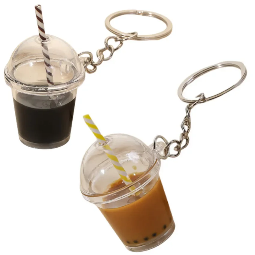 Perle Milch Tee Tasse Schlüsselbund Obst Kaffee Tassen Form Cartoon Simulation Anhänger Schlüsselring für Frauen Männer Kinder Geschenke