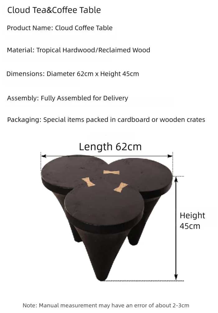 Wabi-sabi Edge Natural Shape Handmade Cloud - Like Solid Wood Durable Coffee Table Tea Table for Living Room
