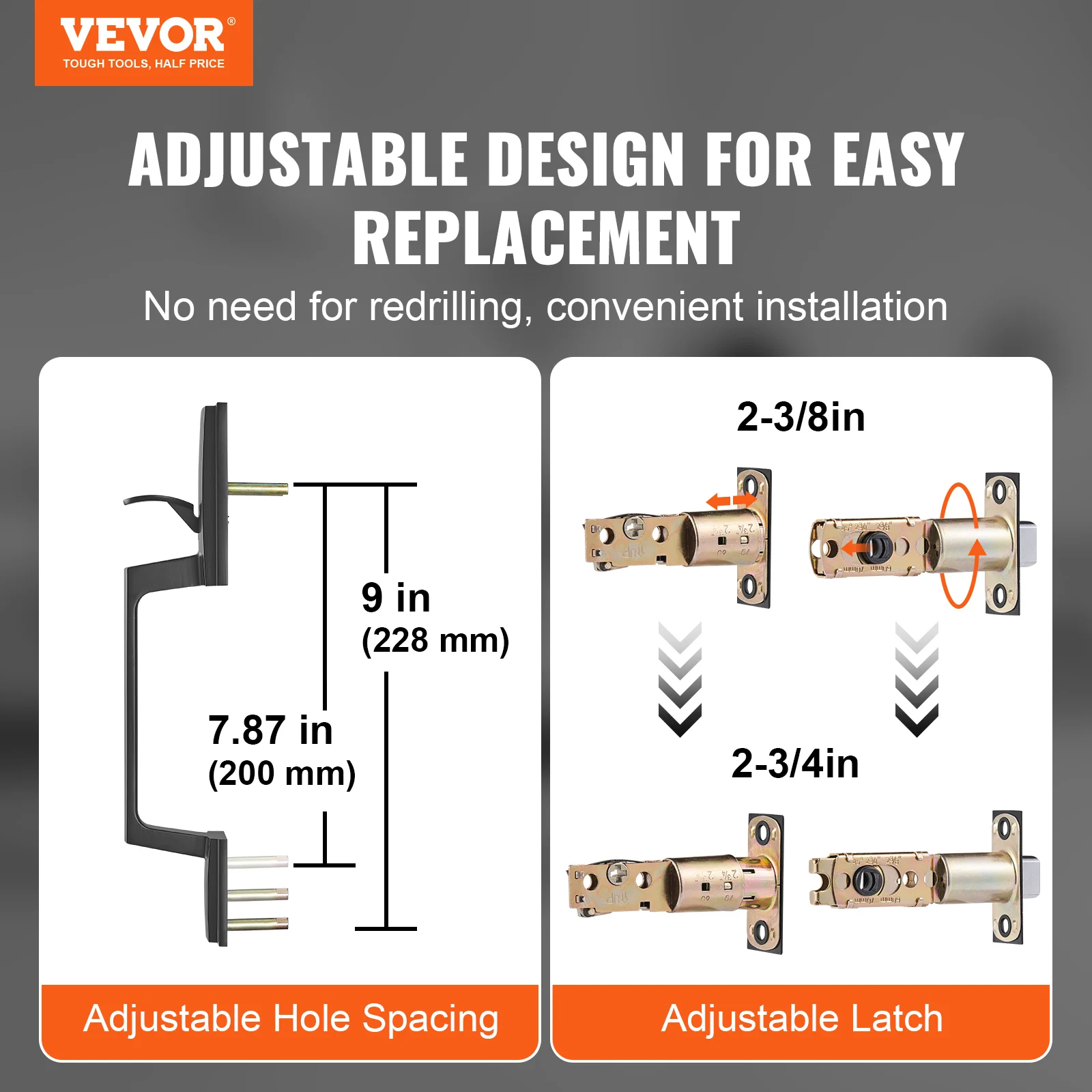 VEVOR Double Door Handle Set Square Door Lever Double Door Lock Set Reversible Handle Lever Heavy Duty Double Door Handle Set