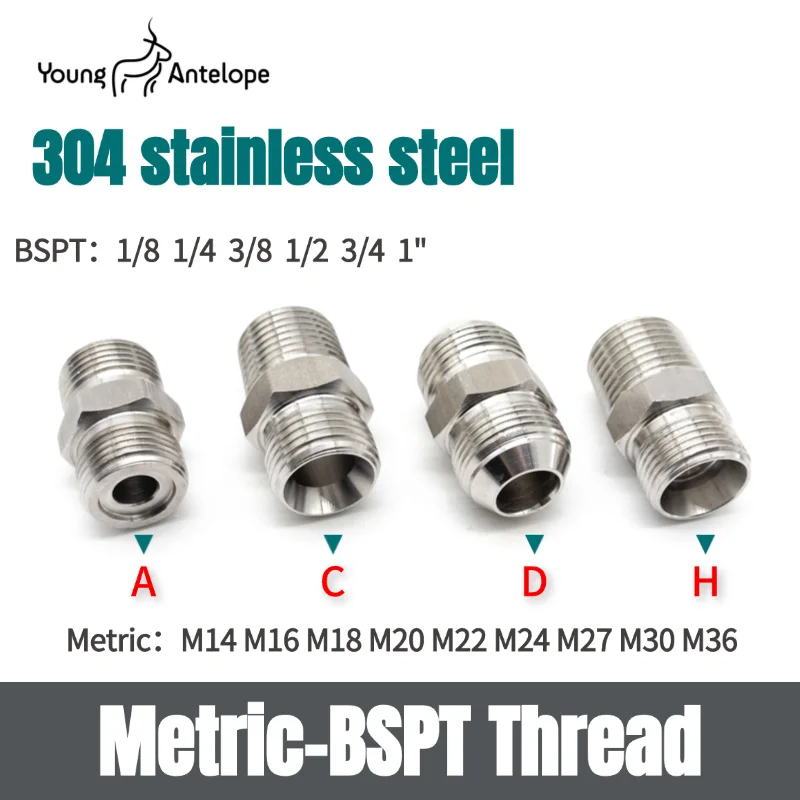 304 Stainless Steel High Pressure Hydraulic Fitting Male Straight Adapter Metric to Imperial Thread Reducer Union Pipe Connector