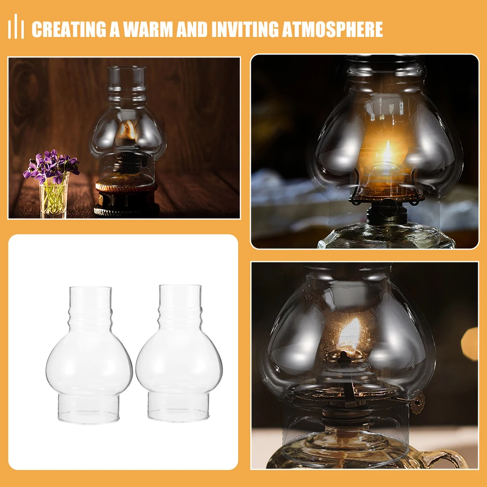 

2Pcs Round Glass Lamp Shade for Oil Lamps Clear Chimney Nostalgic Decorative Light Cover Oil Lamp Parts