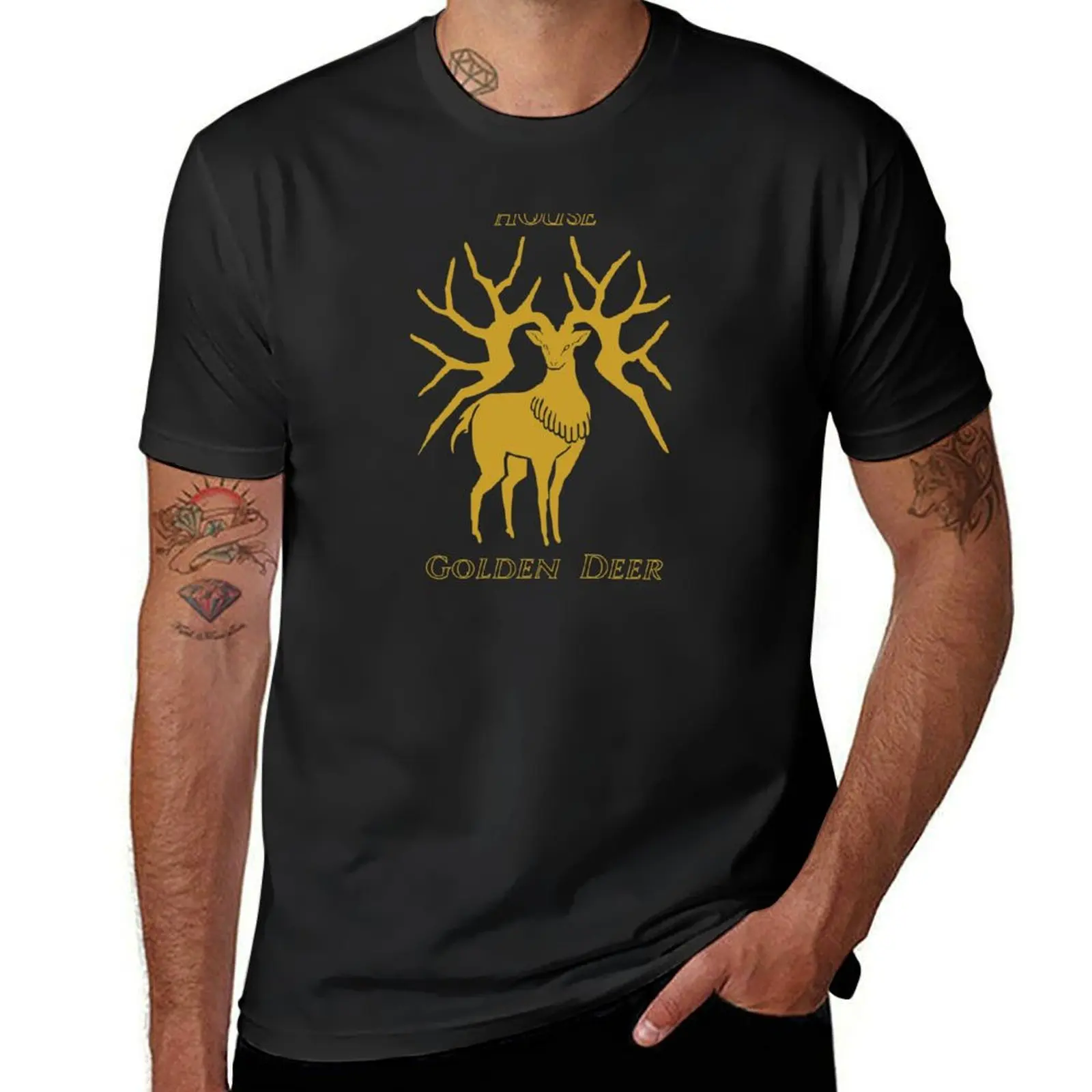 

Футболка House Golden Deer, футболки с графическим рисунком, черные модные рубашки, быстросохнущие мужские забавные футболки