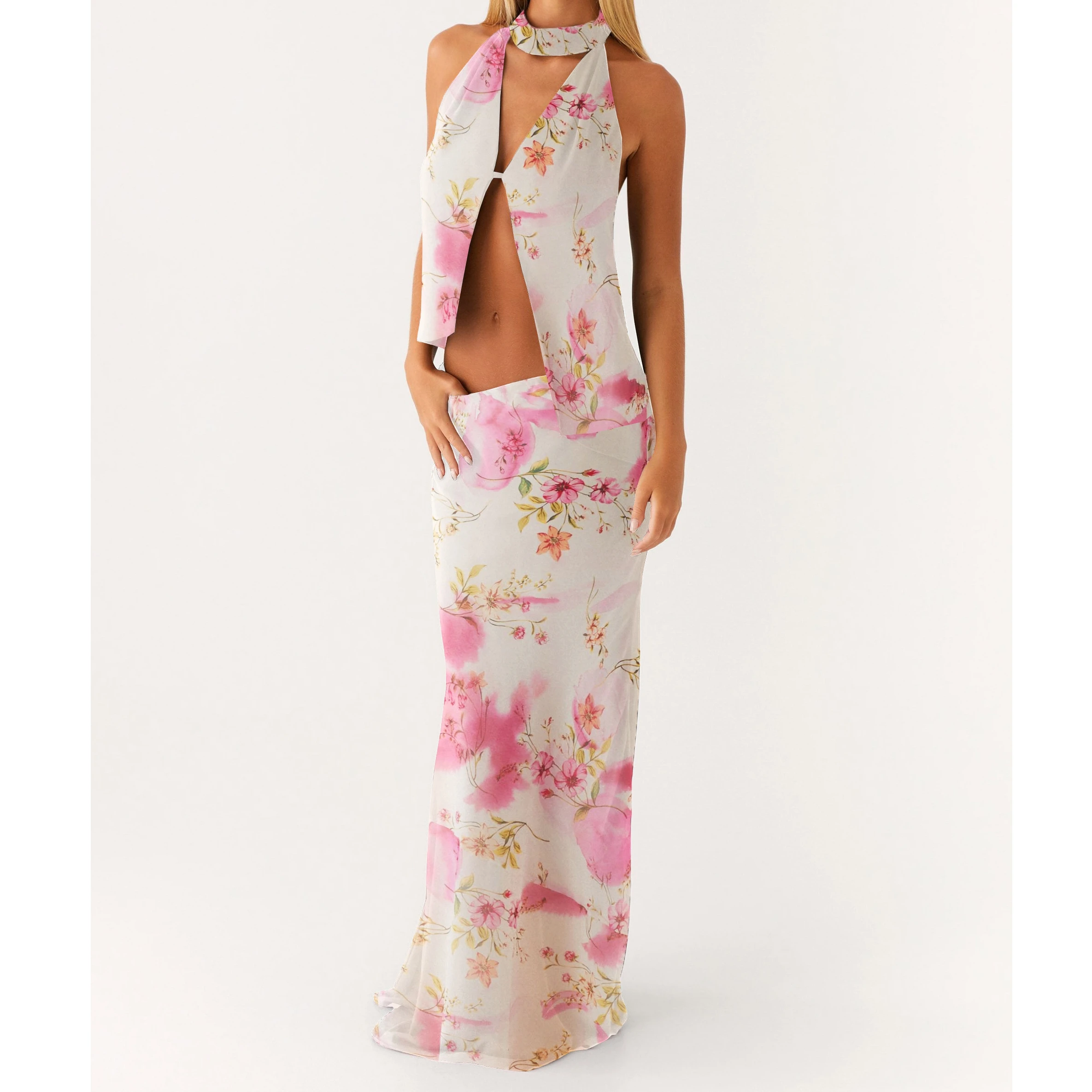 

2025 Women's Summer Outfits Solid/Floral Print Tank Tops + Low Waist Slim Long Skirt Set Party Clothes Vestidos Para Mujer