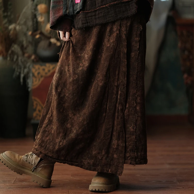 Faldas largas informales de algodón 100% para mujer, recién llegado, otoño 2021, estilo Vintage, estampado Floral, falda acampanada básica holgada para mujer M2158