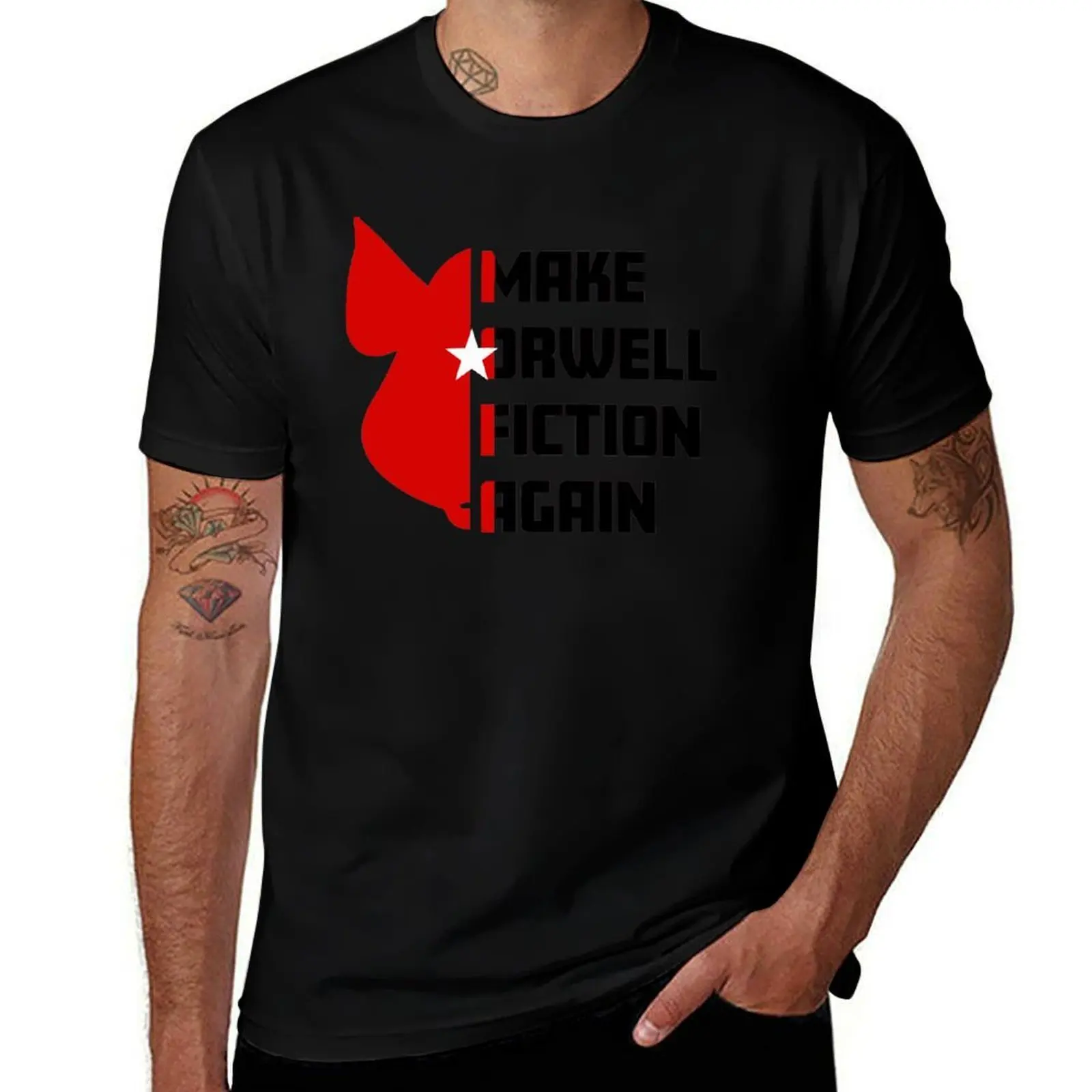 

Make Orwell Fiction Again T-Shirt Work Short Sleeve Cotton Top