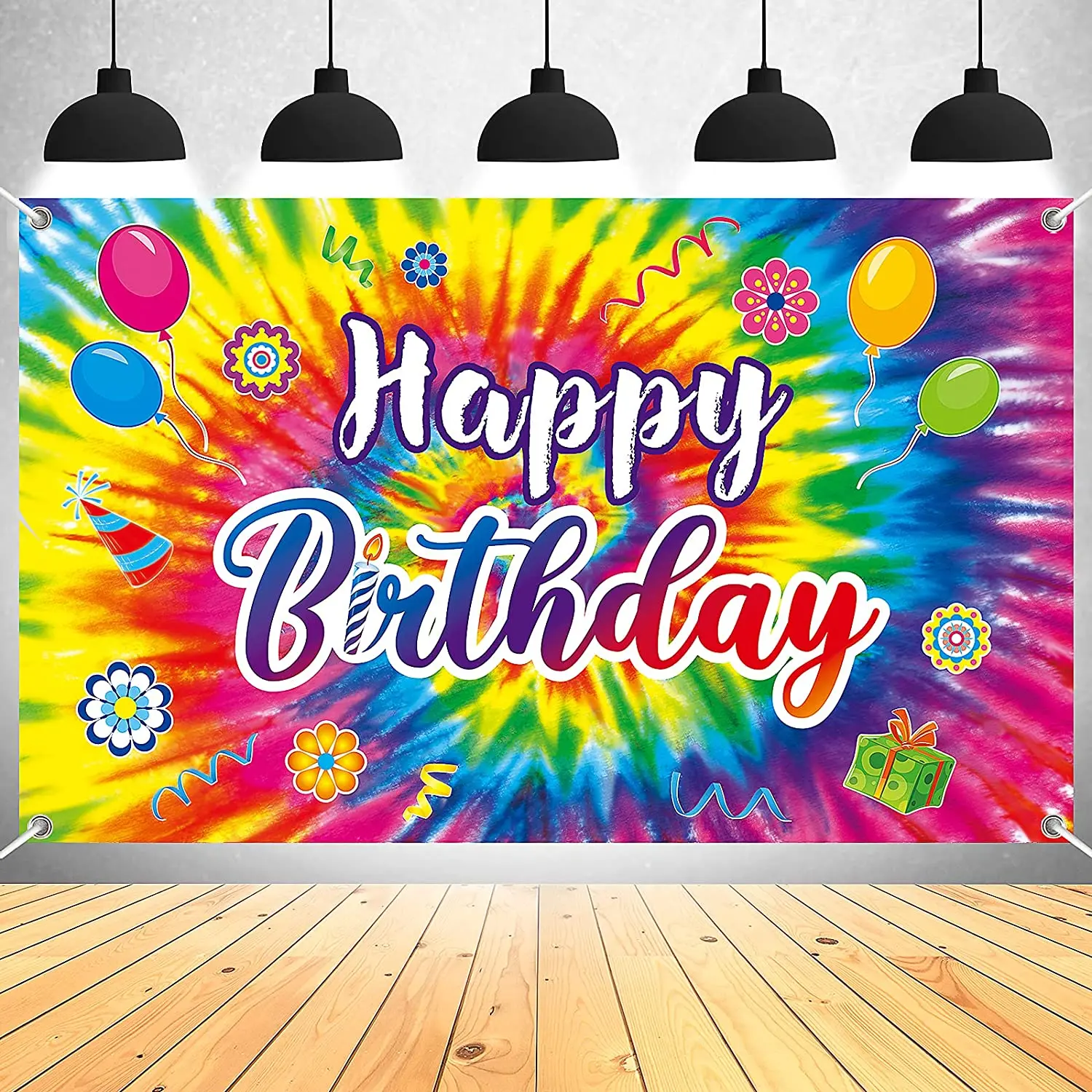 

Tie Dye Happy Birthday Backdrop Party Banner Tie-Dye Theme Decoration Background Colorful Paint Splatter Photo Booth Props