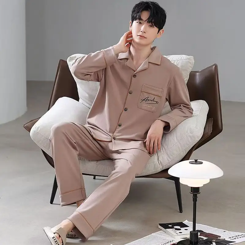 

Мужские пижамы больших размеров, повседневные весенне-летние брюки с длинными рукавами, повседневный пуловер в полоску, комплект домашней одежды