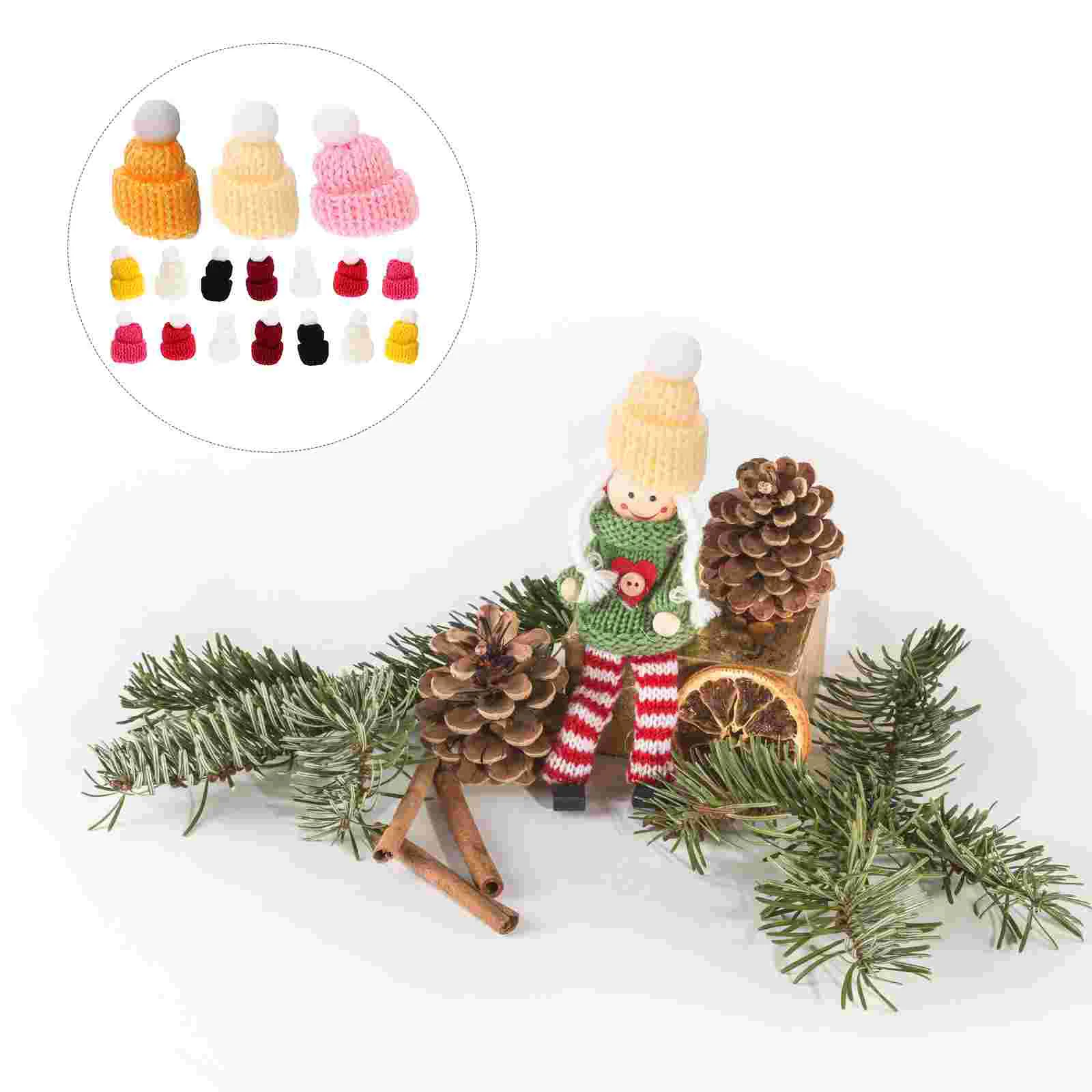 

50 Pcs Christmas Tree Mini Beanie Hats Small Straw for Crafting Polyester Decorative Knitted