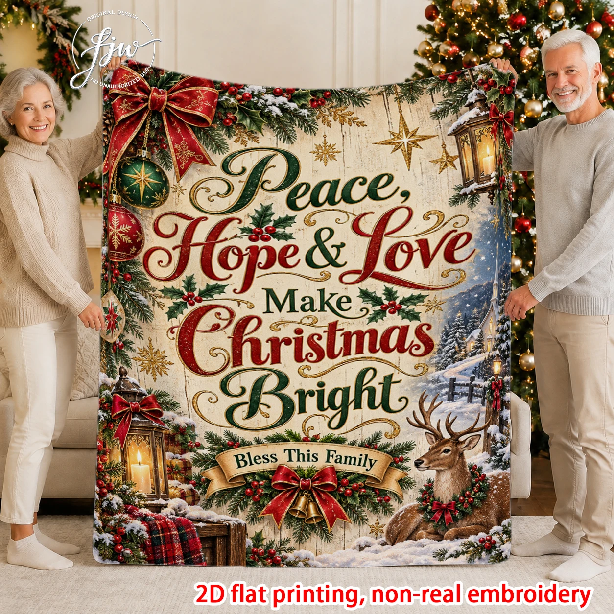 1pcs Vintage Christmas Peace Hope Love Throw Blanket Rustic Holiday Family Festive Decor for Home Sofa Bed
