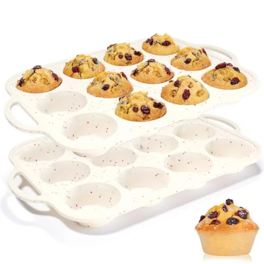 

Silicone Muffin Pans for Baking with Metal Reinforced Frame 2.8 Inch Regular Size Silicone Molds Nonstick 12 Cups for Baking Ho