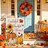 Heyfibro Grateful Thankful Blessed Fall Garden Flag 12 x 18 Inch Vertical Double Sided Burlap, Pumpkin Sunflower Maple Leave llz