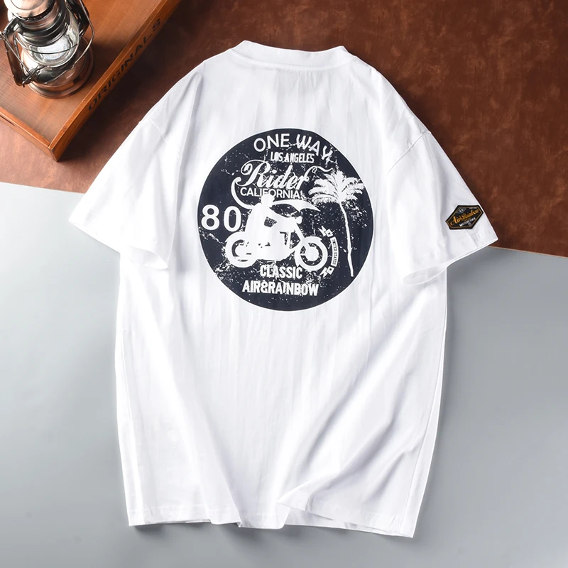 Summer New American Retro Short-sleeved O-neck Letter Printed T-shirt Men\'s Fashion Simple 100% Cotton Washed Casual Sport Tops