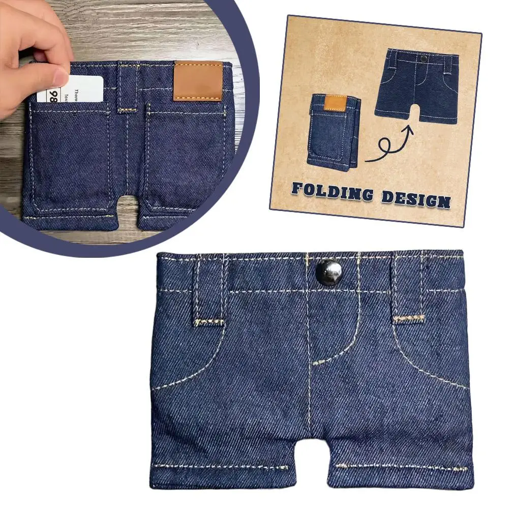 Foldable Pocket Pants Mini Jeans Wallet Jean Wallet Cute Denim Coin Purse Small Card Holder Portable Retro Pants Style Wallet