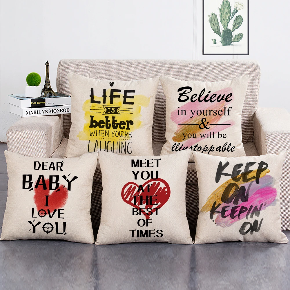 

Valentine Day Gift Cushion Cover Sweet Love Letter Decorative Throw Pillow Case Square Pillow Cover for Home Sofa Decor