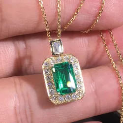 Huitan Gold Color Necklace for Women Luxury Green Cubic Zirconia Fashion Design Bridal Wedding Necklace Anniversary Gift Jewelry