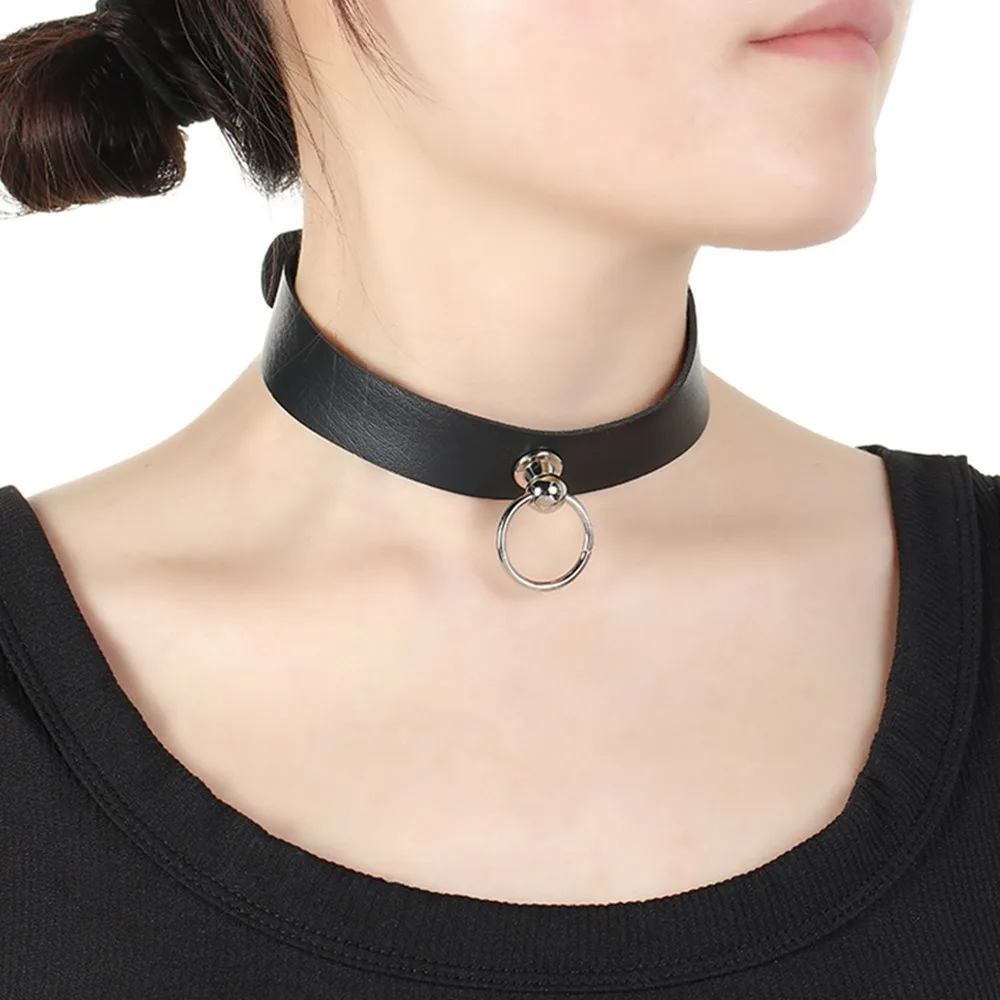 Anime Reze Collar Punk Gothic PU Leather Choker Necklace with Chain Pull Ring Cosplay Party Props Accessories