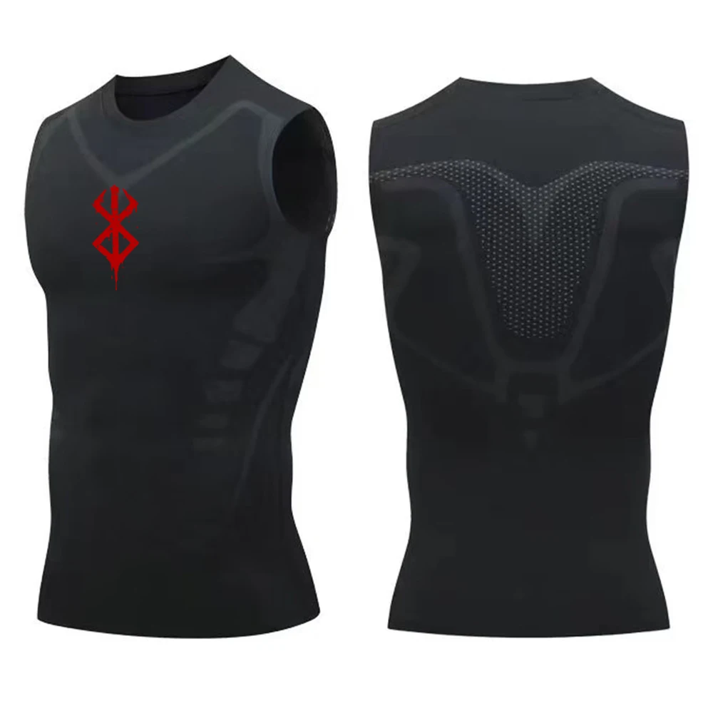 Compression Sleeveless Shirt Men Gym Fitness Basketball Sport Vest Manga Tight Tank Mesh Quick Drying Top Breathable Summer Male