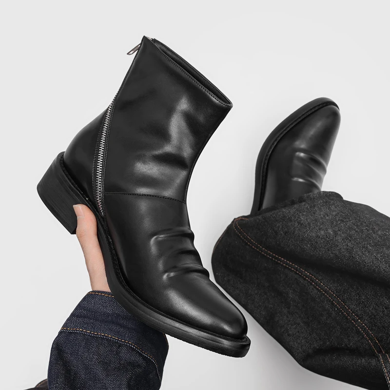 Men's Ankle Boots Zipper Retro Unique Fashion Plus Size New Casual Shoes