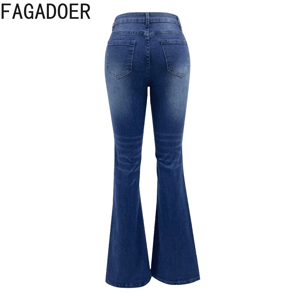 FAGADOER 2024 New Jeans Women Vintage Street Water Wash Denim Bell Bottoms High Waist Cargo Casual Pants Women's Wide Leg Pants