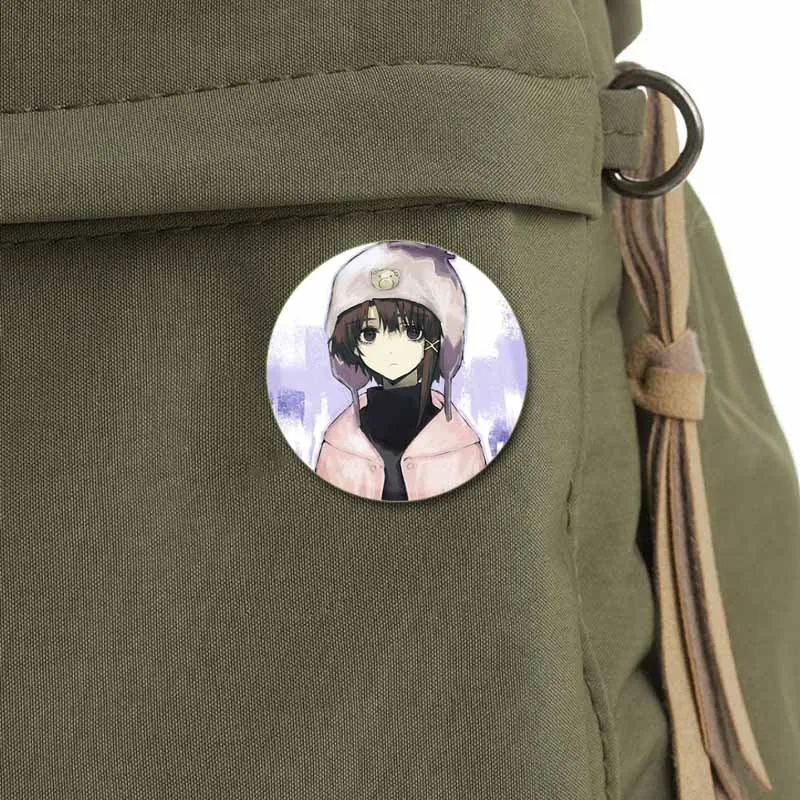 Serial Experiments Lain Badge Cute Anime Girl Lapel Pins 58mm Round Brooches for Backpack Clothes Accessories Fan Jewelry Gifts
