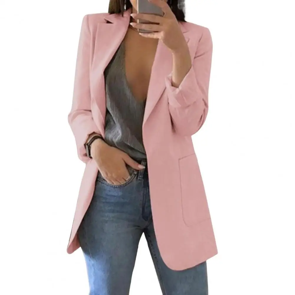 Terno jaqueta lapela manga longa terno casaco elegante lapela terno casaco para mulher manga longa frente aberta negócios outerwear para a primavera