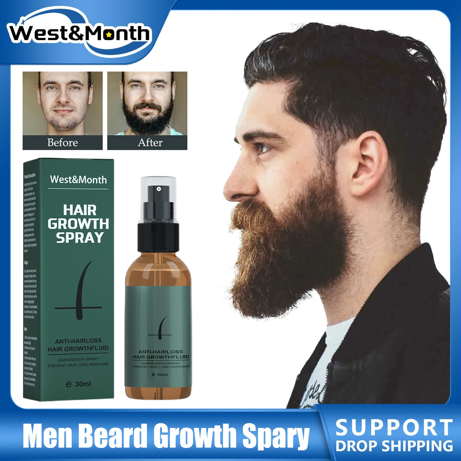 Natural Men Beard Growth Roller Set Beard Growth Kit Men's Beard Growth Essence Nourishing Enhancer Beard Oil Spray Beard Care