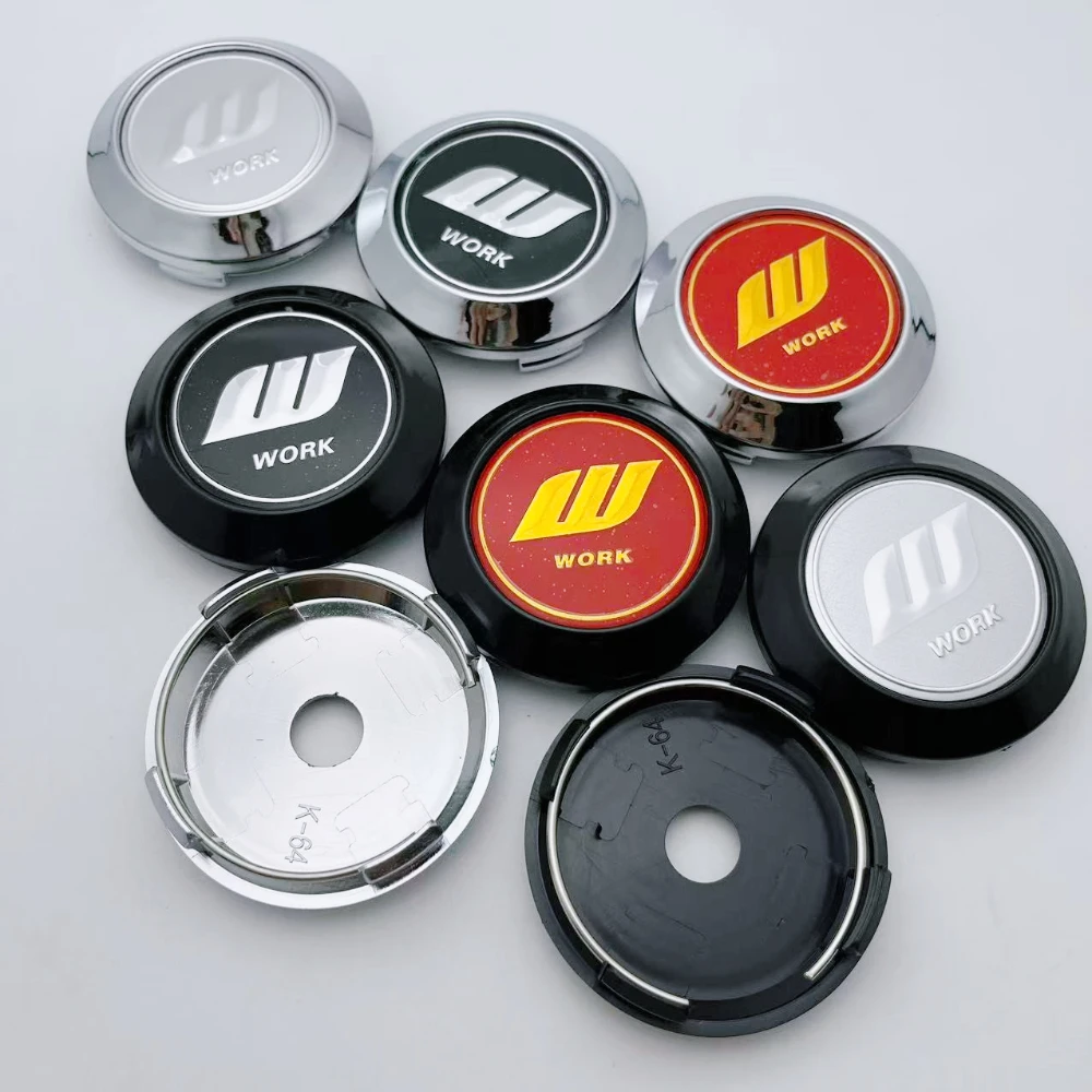 4pcs 64mm ( Clips 60mm ) W Work Logo Emblem Badge Car Wheel Center Caps Rim Hub Dust Cover Wheel Hubcaps Replace Car Accessories