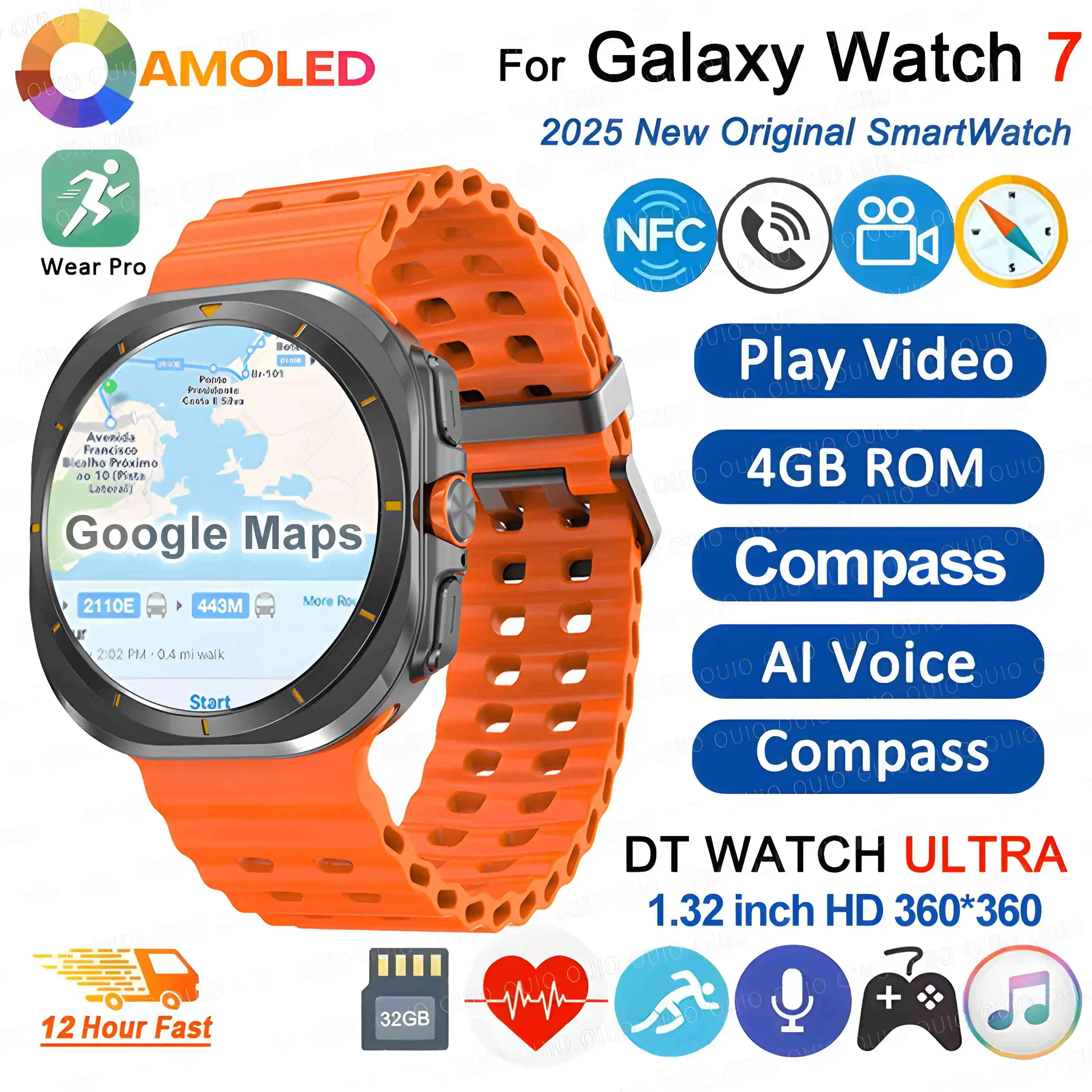 

2025 Новые Смарт-часы 7 Ultra 32 ГБ Смарт-часы с большой памятью Мужчины HD Bluetooth Calk MP3/MP4 Плеер IP68 Водонепроницаемые Смарт-часы Женские