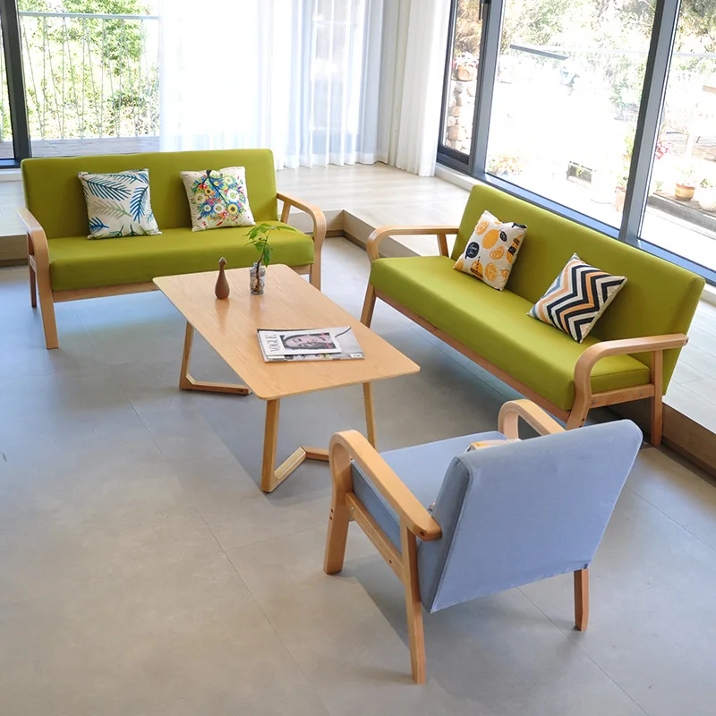 

Fabric single and double three-person casual solid wood living room, simple and modern backrest combination sofa chair